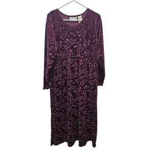 Vintage Erika Studio Maroon Purple Velvet Burnout Maxi Dress Size L Rose Floral